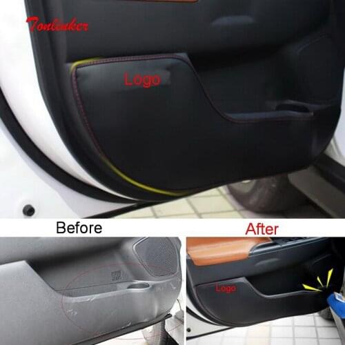Tonlinker Interior Door Anti-dirty Pad Cover Stickers for new Mitsubishi ASX 2013-18 Car Styling 4 PCS PU Leather Cover stickers