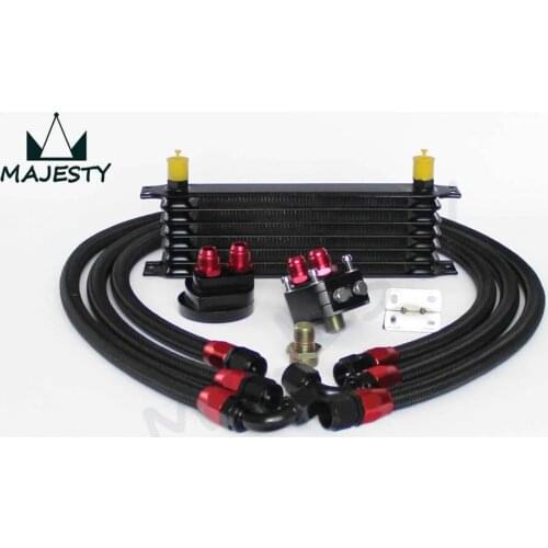 UNIVERSAL 7 ROW AN-10AN UNIVERSAL ENGINE TRANSMISSION OIL COOLER KIT 7 ROWS TRUST TYPE BLACK + FILTER RELOCATION KIT BLACK