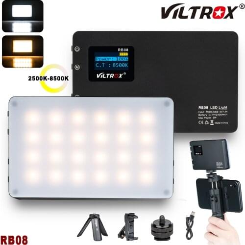 Viltrox RB08 2500K-8500K Bi-color Mini LED Video Light Portable Photography Lighting Fill Light Built-in Battery With Tripod