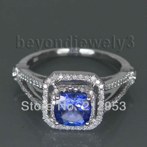 Vintage Cushion 6mm 14Kt White Gold Natural Tanzanite Ring SR0006