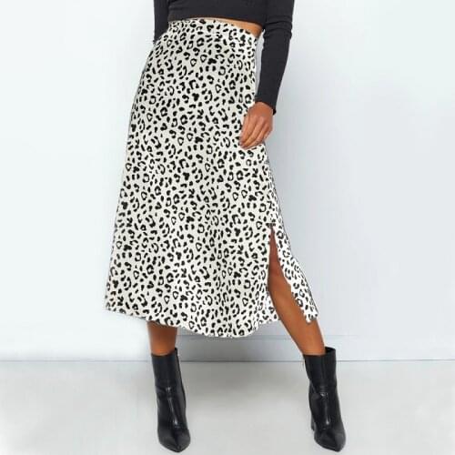 2021 Summer Women Vintage Sexy High Waist Elegant Beach Midi Boho Skirt Casual Leopard Print Split Chiffon Skirts Female