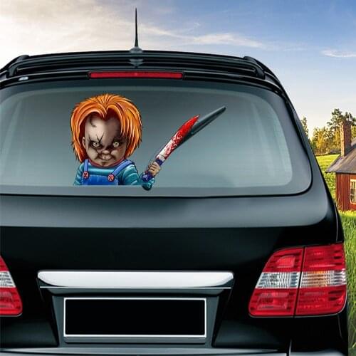 Funny and Scary Halloween Rear Windshield Santa Claus Window Decals Car Wiper PVC Sticker Xmas Cartoon Waterproof and Reusable