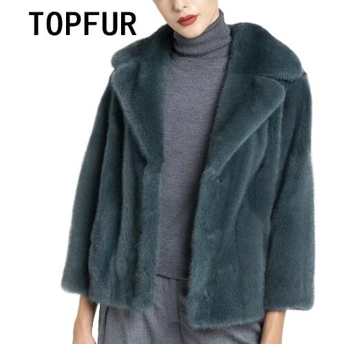 TOPFUR Dark Green Real Fur Coat Woman Import Natural Mink Fur Jacket Luxurious Lapel Collar Fashion Winter Basic Jacket Short