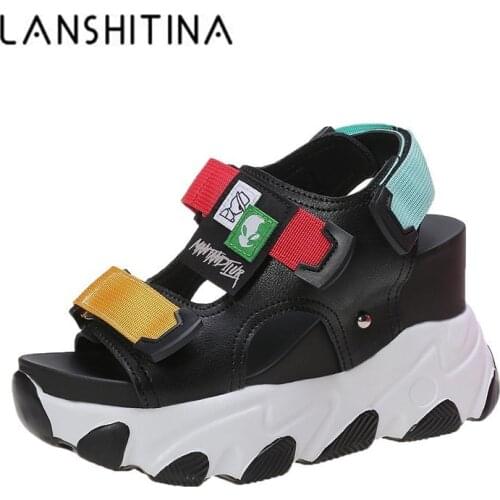 Summer 2020 Chunky Sandals Womens Wedge Shoes Wedges Slides 9.5cm High Heels Platform Leather Casual Summer Beach Sandals Woman