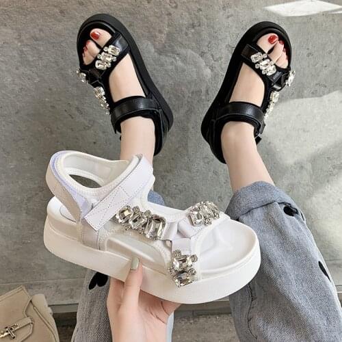 2021 Sandals Clogs Wedge Beach Shoes Suit Female Beige Summer Heels Muffins shoe Med New Platform Fashion Sports Black Rhineston