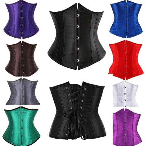 Womens Lace up Boned Brocade Waist Training Underbust Corsets Plus Size Red Blue Pink Brown Beige Black White Green Purple 7055