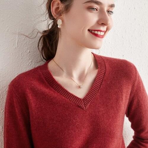 Hot Sale Vneck Sweaters for Women White color 100 Cashmere knitted Long Sleeve Pullovers 8Colors Ladies Soft and Warm Jumpers