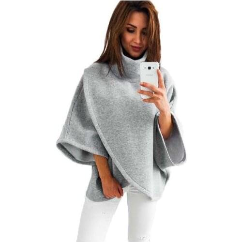 Winter Asymmetrical Warm Turtleneck Oversized Hoodies Sweatshirt Women Casual Loose Flare Sleeve Pullovers Female
