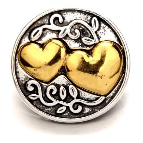 10pcs/lot High quality loveheart gold metal snap button jewelry 18mm crystal snaps jewelry fit for snap bracelet bangle