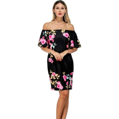 2017 Short Sleeve Happy sailed Flowers Off Shoulder Rose Printing Ruffle Party Homecoming Flora Printed Dress