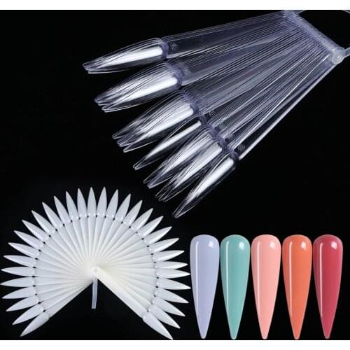 32pcs Nail Art Display Tips Stiletto Practice Palette For Nails Varnish Color Chart False Transparent Ring Shelf Tools FT365