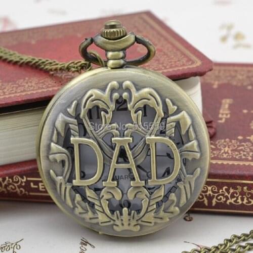 50pcs/lot Hollow DAD Bronze Pocket Watch Top Quality Watch Necklace Gift Watch Factory Price Wholesale