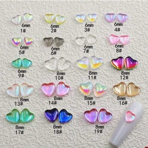 50pcs/Pack Japan Korean Decor Kawaii Candy Colorful Resin 6mm 8mm Love Heart Gel Nail Art Parts 3D DIY Accessories Sticker Tools