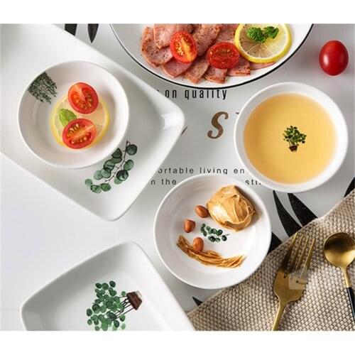 8 Inch Round Green Plants Tropical Porcelain Ceramics Plate For Dinner Gift Decoration Western Dish Dessert Plate FrankfurtStyle