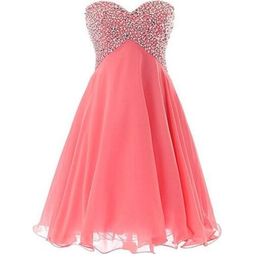 Shining Homecoming Dresses Sleeveless Sweetheart A-line Prom Gowns Chiffon Beading Backless Mini Party Dresses Graduation Gowns