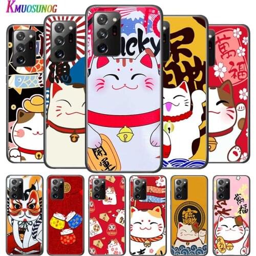 Lucky Cat Cute for Samsung Galaxy Note 20 S20 FE Lite Ultra 10 9 8 Pro S10E S10 5G S9 S8 S7 S6 Plus Black Phone Case