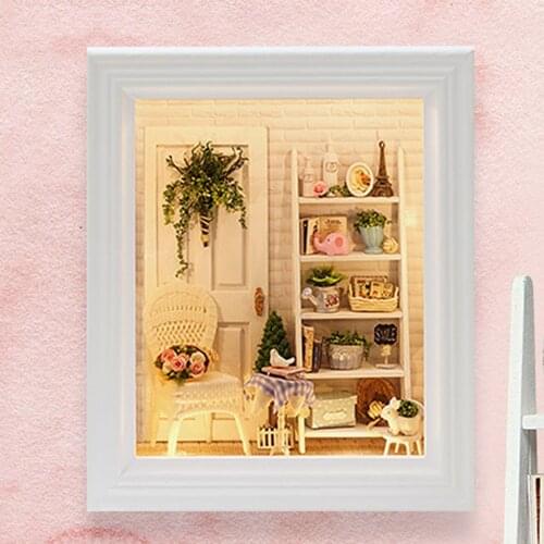 DIY Wooden Photo Frame LED Light Craft Dollhouse 3D Puzzles Self Assembly
