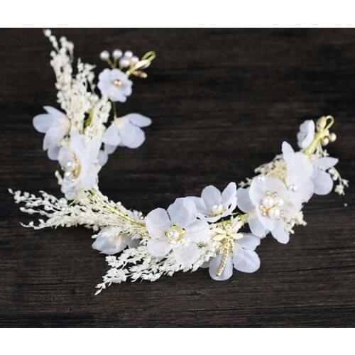 Girls Fairy Crown 1pcs New Women White Flower Crown Hay Wedding Bridal Artificial Flower Headband Tiara Hair Floral Hair Band