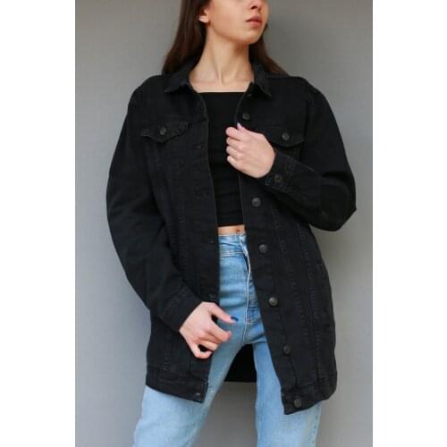 Jean Jacket Women Clothes Long Denim Coat 2021 New Washed Black Jeans Turn-down Collar Outwear Casual