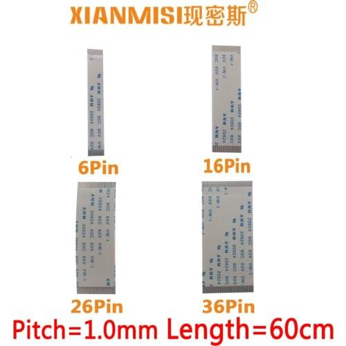 FFC/FPC Flat Flex Ribbon Cable 6Pin 16Pin 26Pin 36Pin Same Side 1.0mm Pitch AWM VW-1 20624 20798 80C 60V Length 60cm 5PCS