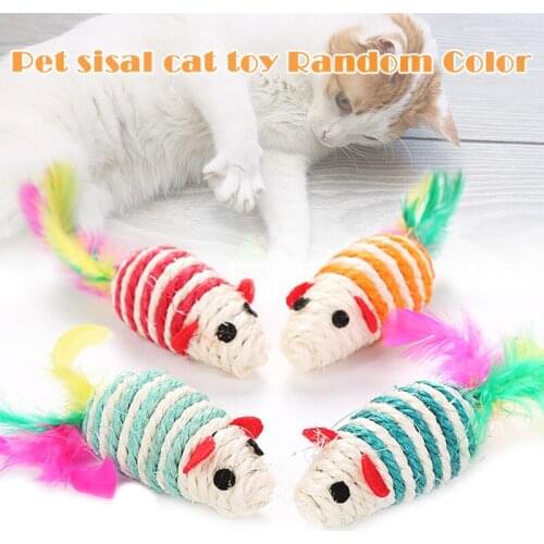 Pet Cat Toy Sisal False Mouse Scratching Playing Toys with Colorful Feather Cat Accessory WXV Sale
