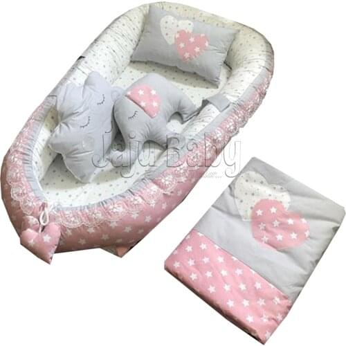 Jaju Baby Handmade, Powder - Gray Star Babynest Lux Orthopedic Babynest Set of 5