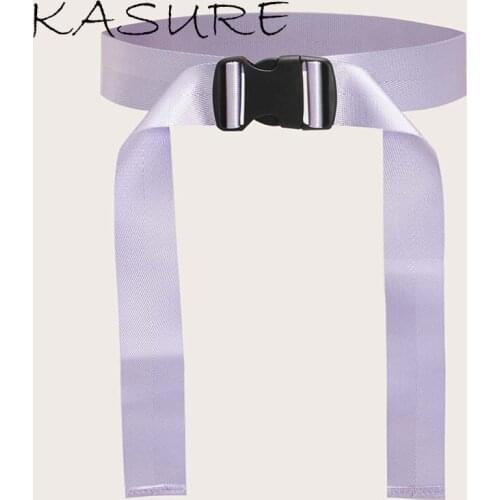 Kasure 2020 New Fashion Canvas Belt for Women Casual Female Waist Belts with Plastic Buckle Solid Purple Color Long Belts