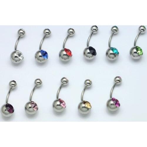 New Dangle Navel Belly Button Rings With Body Piercing Jewelry Double Gem Mixed Colors 14G