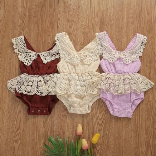 2020 Summer Princess Baby Bodysuits Clothing Infant Newborn Baby Girls Lace Floral Cotton Bodysuits Jumpsuits Sleeveless Sunsuit