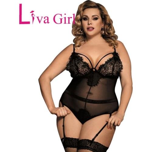 LIVA GIRL Woman Sexy Lace Plus Szie Bodysuit 2021 Summer Sling Solid Bodycon Jumpsuit Female Oversize Slim Hollow Tops Rompers