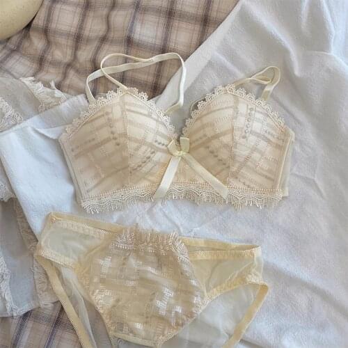 Gathering underwear female girl sweet no rims lingerie thick cup canti-sagging adjustable bra set big bow women bralette