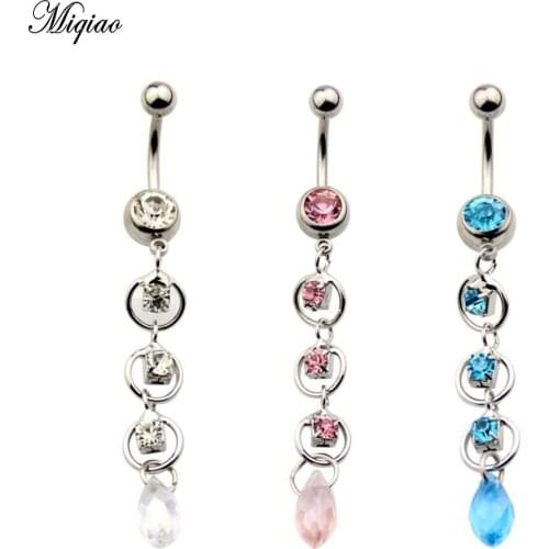 Miqiao 1 Pcs Piercing Jewelry Stainless Steel 3-color Belly Button Ring Tassel Belly Button Button Explosion