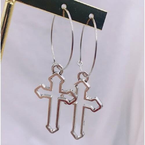 Fashion Simple Cross Pendant Earrings Quality Drop Earrings for Girls Women Gift Lovely Punk Vintage Hoop Earrings Jewelry