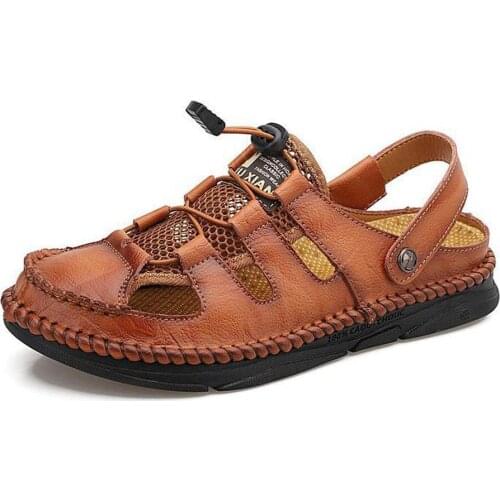Men Summer Cowhide Elastic Outdoor Sandal