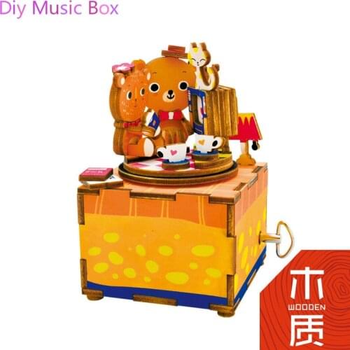 Hot Sale Diy Bear Doll House Music Box Miniature Furniture House Toys for Children Wooden Box Toys Building Model JHZQW070-10