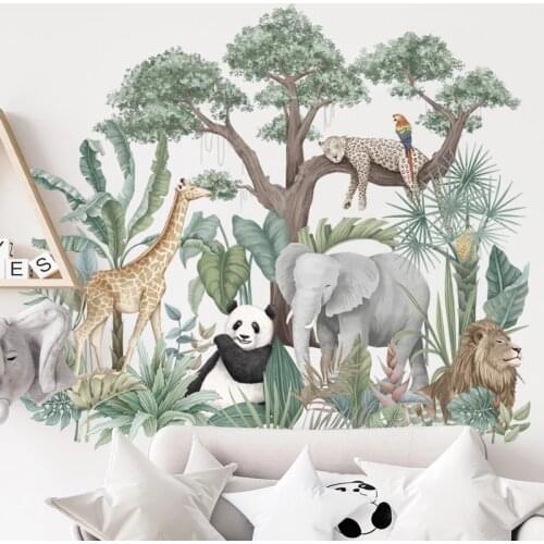 Large Jungle Animals Wall Stickers Home Living Room Decoration Bedroom Decor Wallpaper Posters Giraffe Elephant Panda Lion