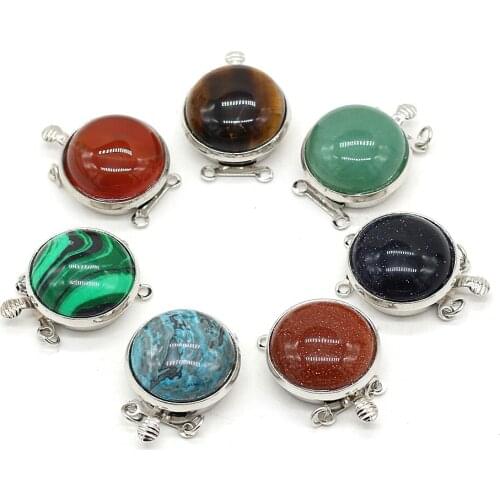 Natural Gem Stone Brooch Round Rose Quartzs Tiger Eye Cabochon Beads Turtle Pendant for Jewelry Making DIY Necklace Pins Gift
