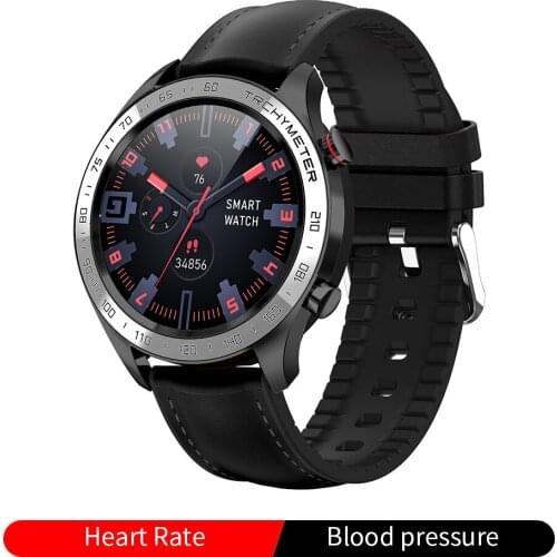 Smart Watch Bluetooth 5.0 Full Round Touch Heart Rate Monitor Multi-Sport Mode Menstrual Reminder Leather IP68 Waterproof R5