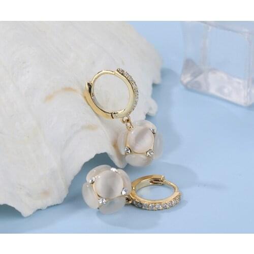 LAYUN new fashion round pendant earrings opal bridal engagement wedding jewelry elegant female pendant earrings exquisite gift