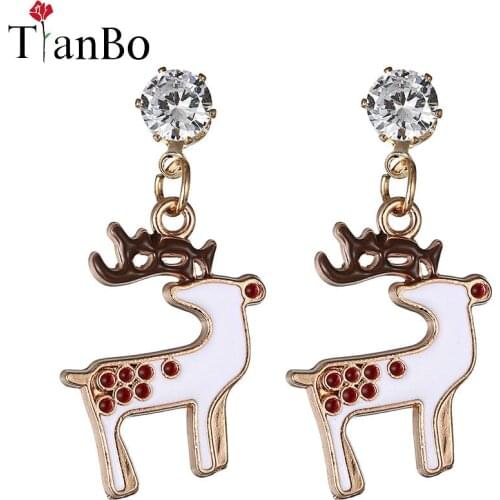 TianBo 2020 New Fashion Crystal stud earrings pure and fresh quietly elegant simplicity and lovely white deer womens earrings