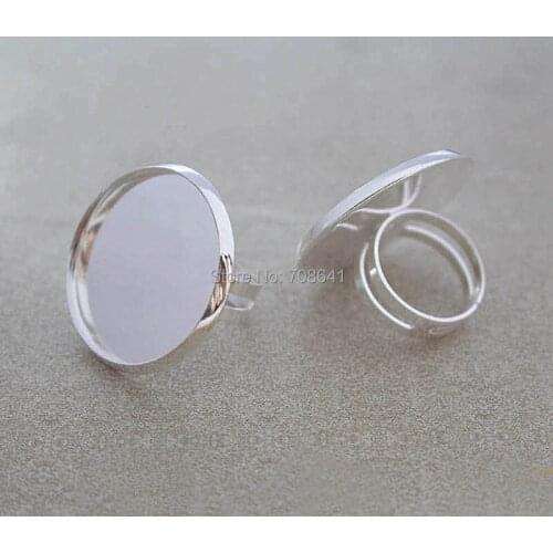 New Silver Plated Brass Blank Ring Bases Round Bezel Tray Glass Cabochons Adjustable Mens Rings Settings DIY Jewelry Findings