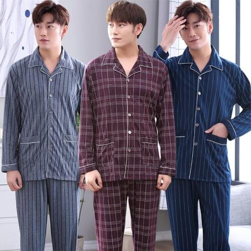 2021 Autumn Winter Long Sleeve Casual Striped Pajama Sets for Men Korean Sleepwear Suit Pyjama Male Lounge Homewear Home Clothes