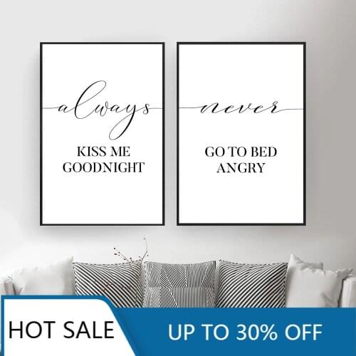Always Kiss Me Goodnight Wall Art Canvas Painting Posters Prints Nordic Style Kids Room Decoration Quote Couple Love Gift Pictur