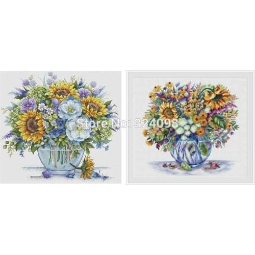 Sunflower vase patterns Counted Cross Stitch 11CT 14CT 18CT DIY wholesale Chinese Cross Stitch Kit Embroidery Needlework Sets
