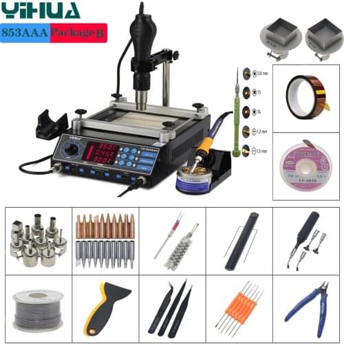 YIHUA 853AAA Semi-automatic Welding 3 in 1 Infrared Heater Telephone Circuit Board Repair Desoldering Pump Free Bga Nozzle