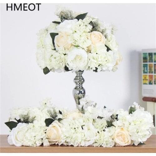 Rose Peony Hydrangea Artificial Flower Ball Match Same Flower Row Arrangement Wedding Table Centerpiece Decor Road Lead Floral