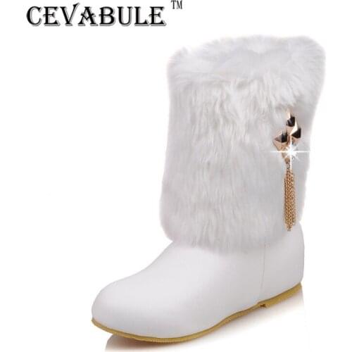 CAVABULE 2021 Water Drill Chain Winter Womens Boots Hair Collar Snow Boots Flat Heel Casual Boots Boots Wholesale TYX