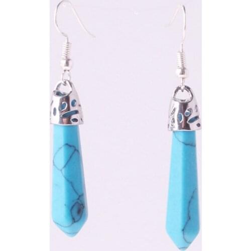 Druzy Popular Natural Crystal Stone Hexagonal Prism Crystal Earrings Multicolor Beautiful Bohemia Single Point Healing Jewelry