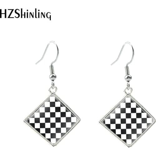 2019 New Checkered Pattern Hook Earring Color Checkerboard Rhombic Earring Handmade Glass Cabochon Photo Jewelry