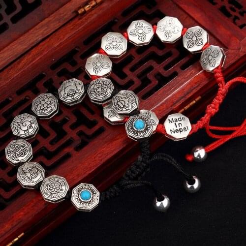 Six Words Sweet Lucky Thai Silver Restoring Ancient Ways And Personality Braided Rope Bracelet Wholesale Men And Women